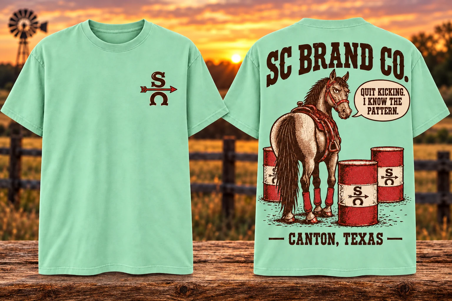 Quit Kicking in Mint Green — front and back shirt views