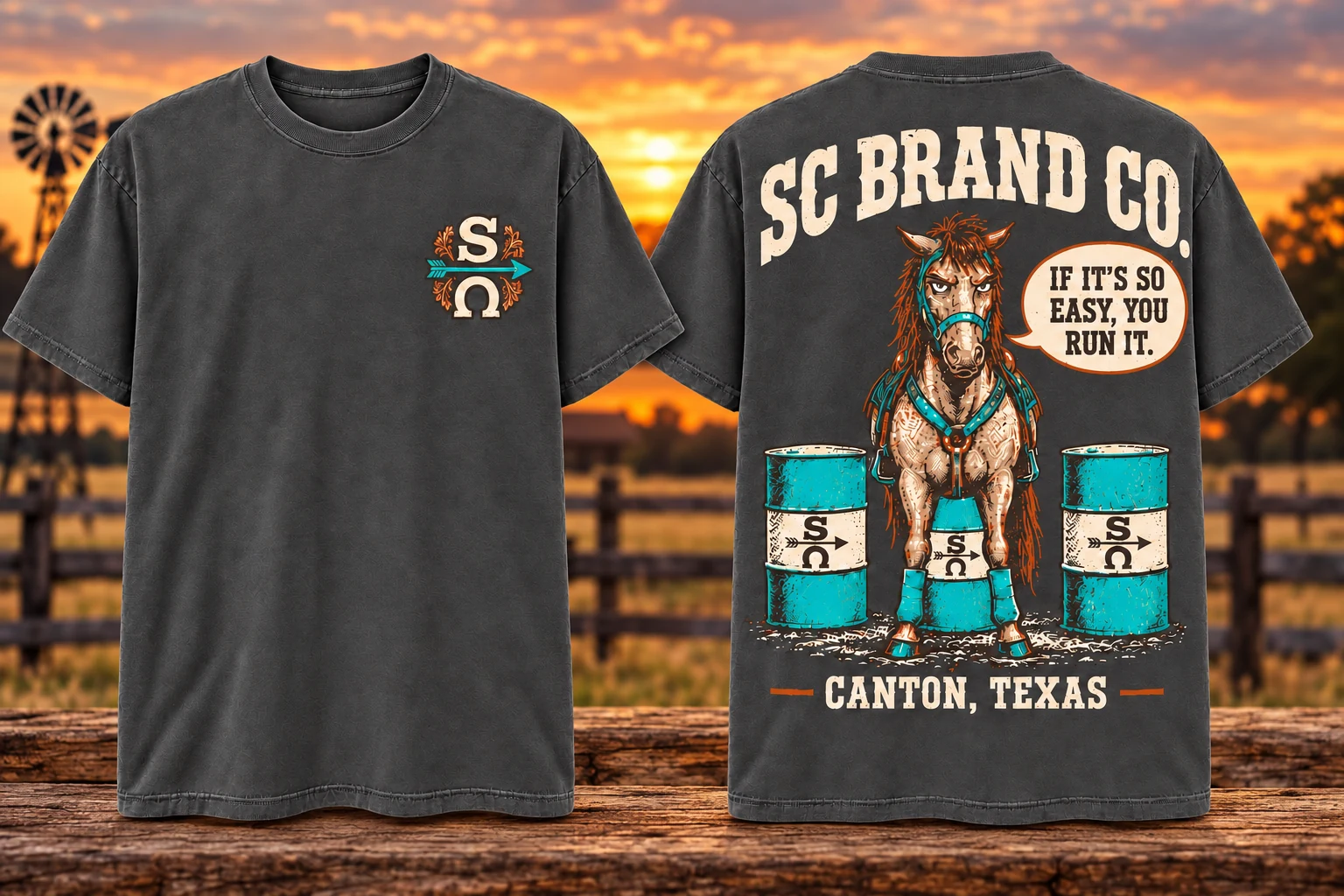 You Run It in Charcoal — front and back shirt views